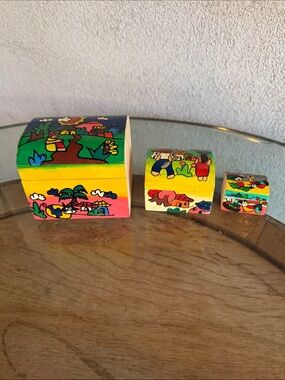 Colorful Hand-Painted Kids Nesting Boxes - Yellow & Multicolor